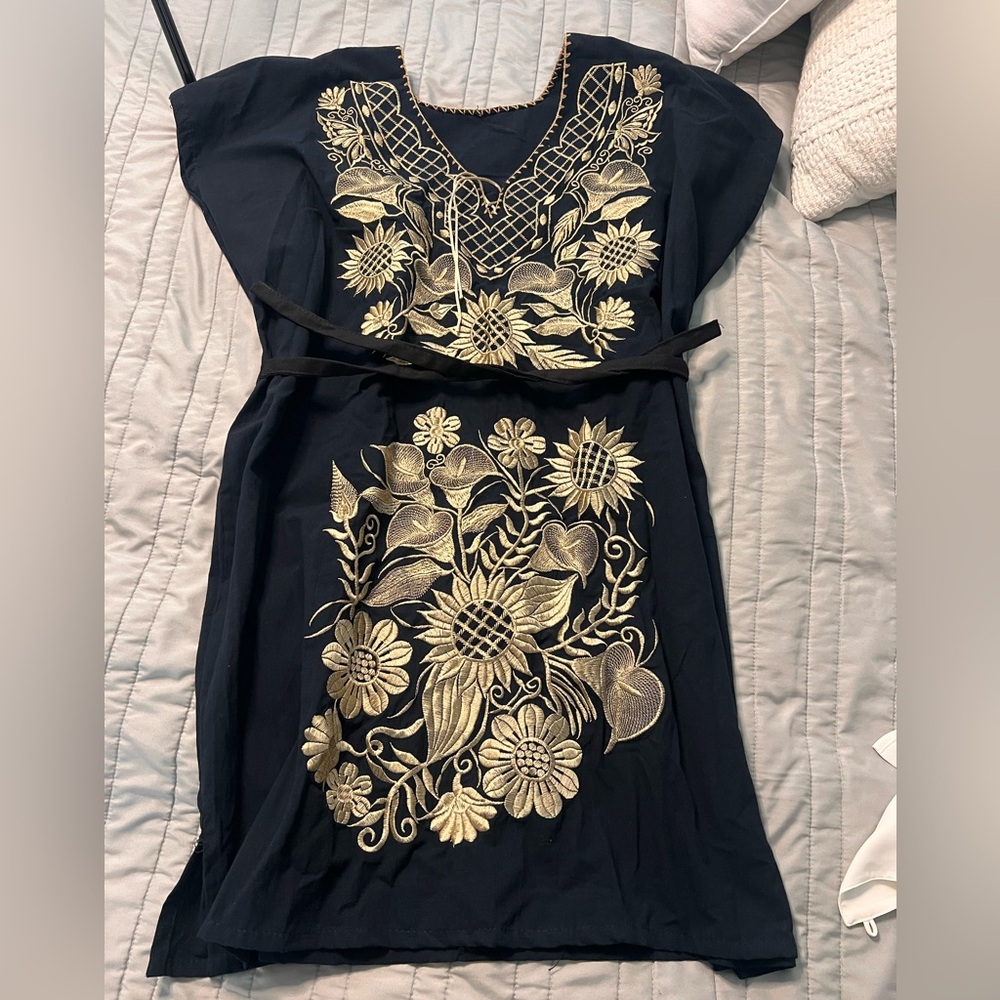 Embroidered Mexican Black Dress